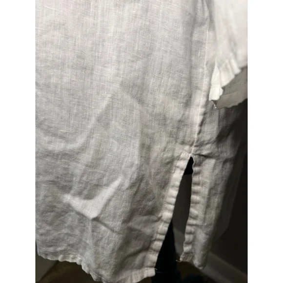 Saint Tropez White Embroidered Linen Tunic Top L Resort Vacation - Picture 3 of 4